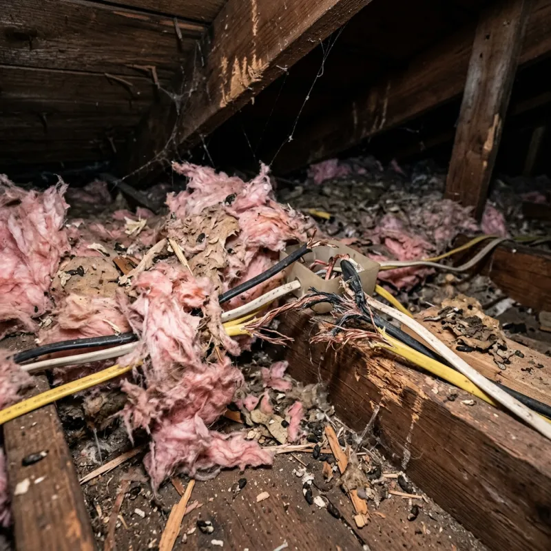 Contaminated ceiling insulation being assessed in a Shoreham roof space