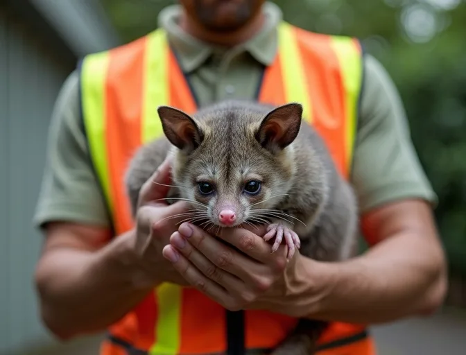 Animal handler safely recovering a deceased possum in Shoreham